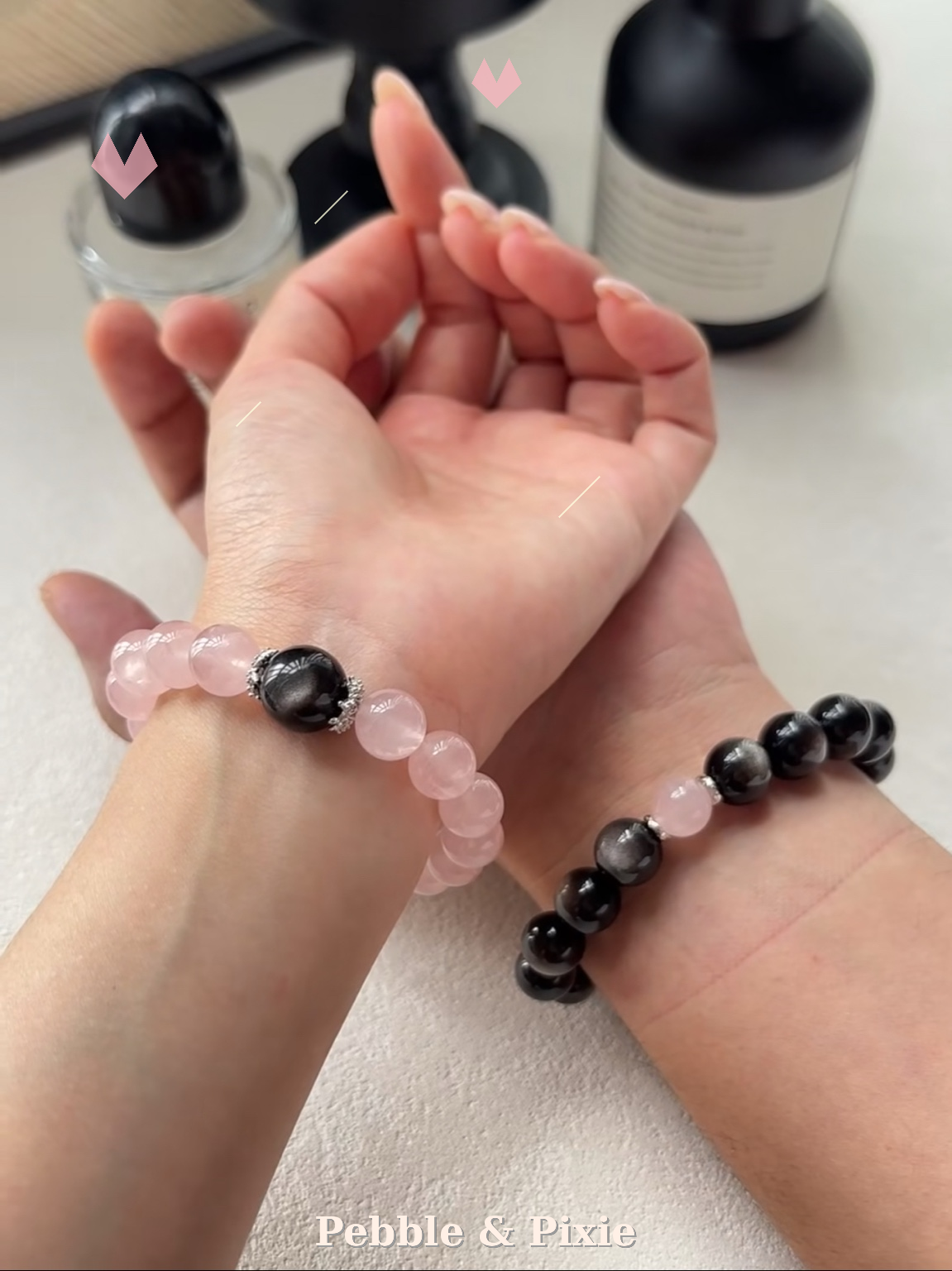 "Heart & Shield" Couple Set / Individual – Rose Quartz for Love, Obsidian for Protection