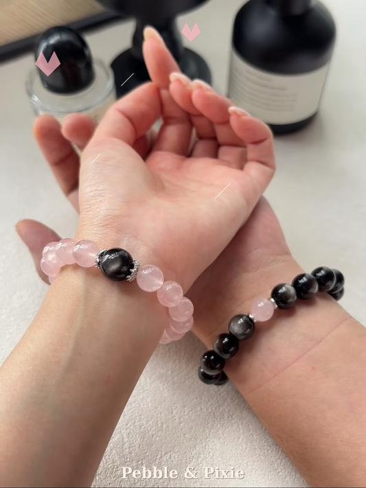 "Heart & Shield" Couple Set / Individual – Rose Quartz for Love, Obsidian for Protection