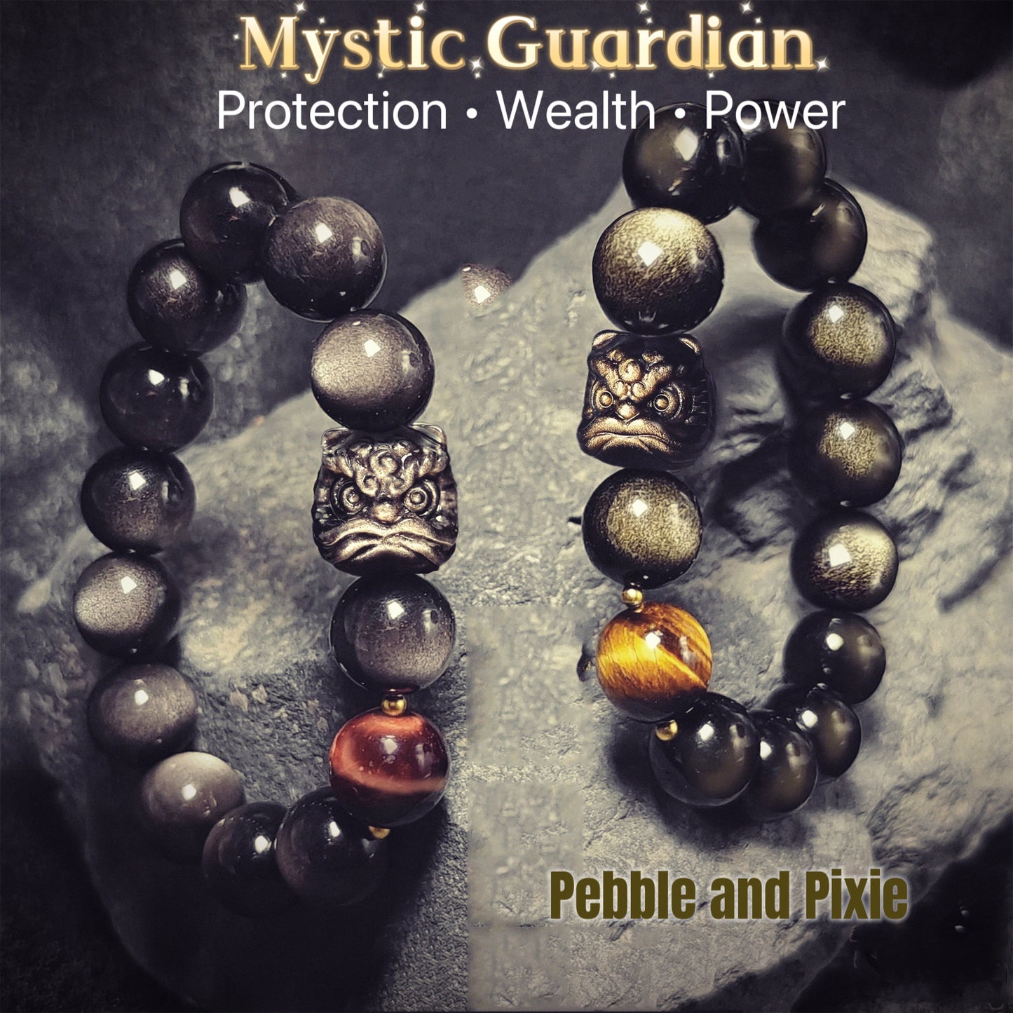 Mystic Guardian Bracelet — Protection, Wealth & Power (Silver/Gold Obsidian)