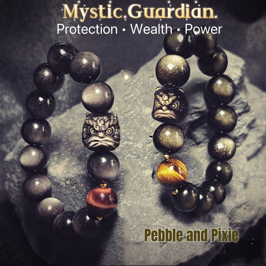 Mystic Guardian Bracelet — Protection, Wealth & Power (Silver/Gold Obsidian)